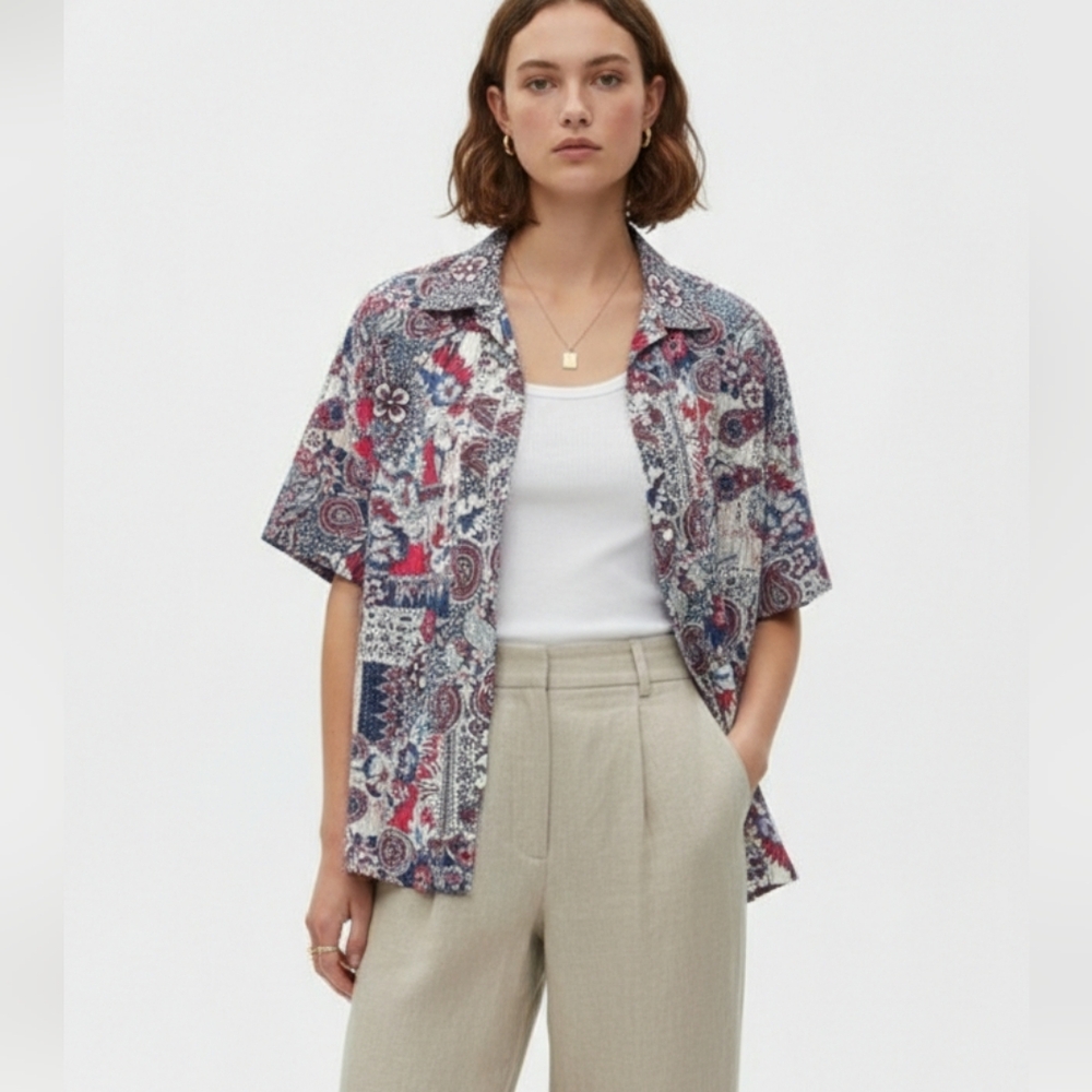 Koret Blouse Boho Floral Tropical Beach Casual Blue Red L
